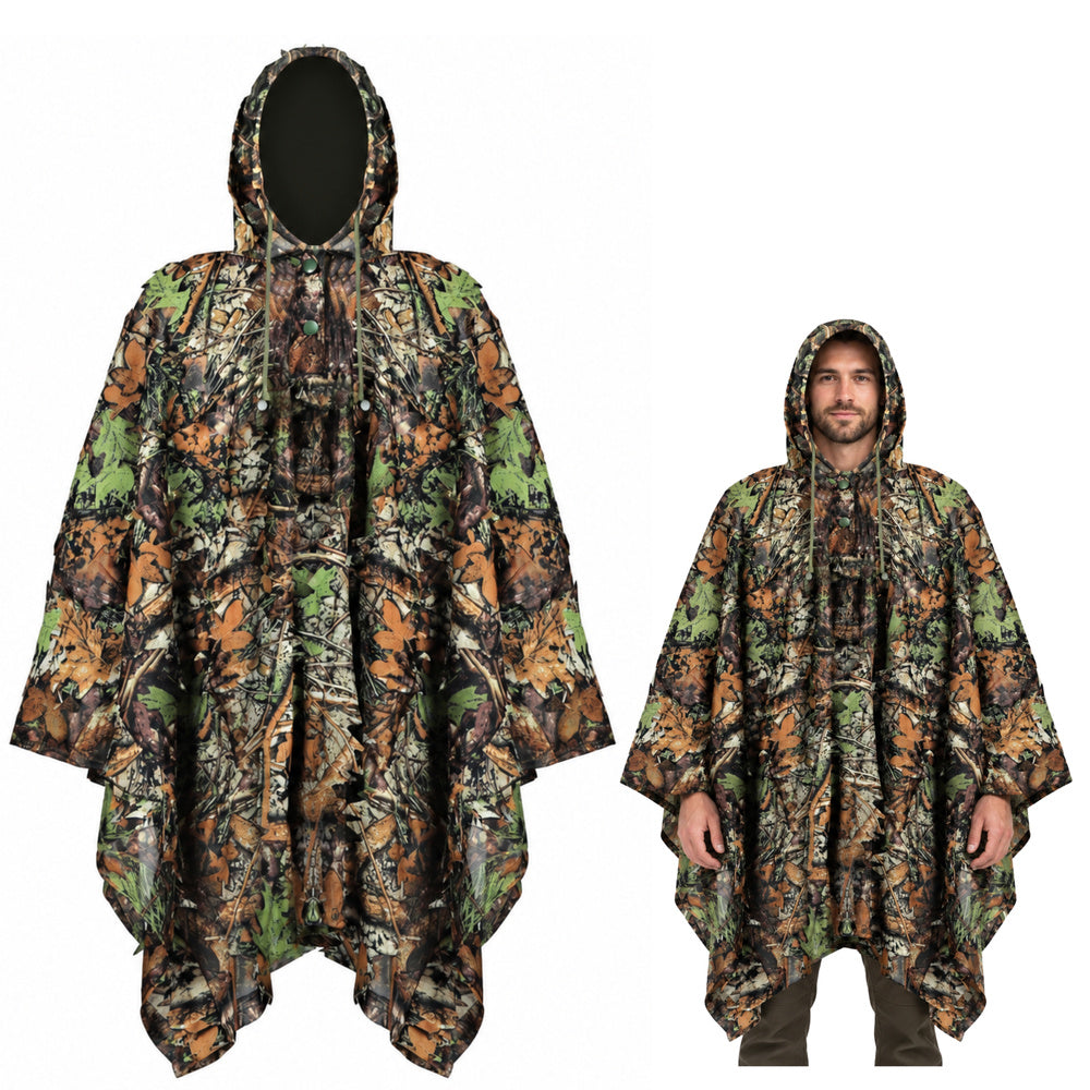 3D-camouflageponcho met capuchon, boscamouflagepatroon, 130 x 110 cm