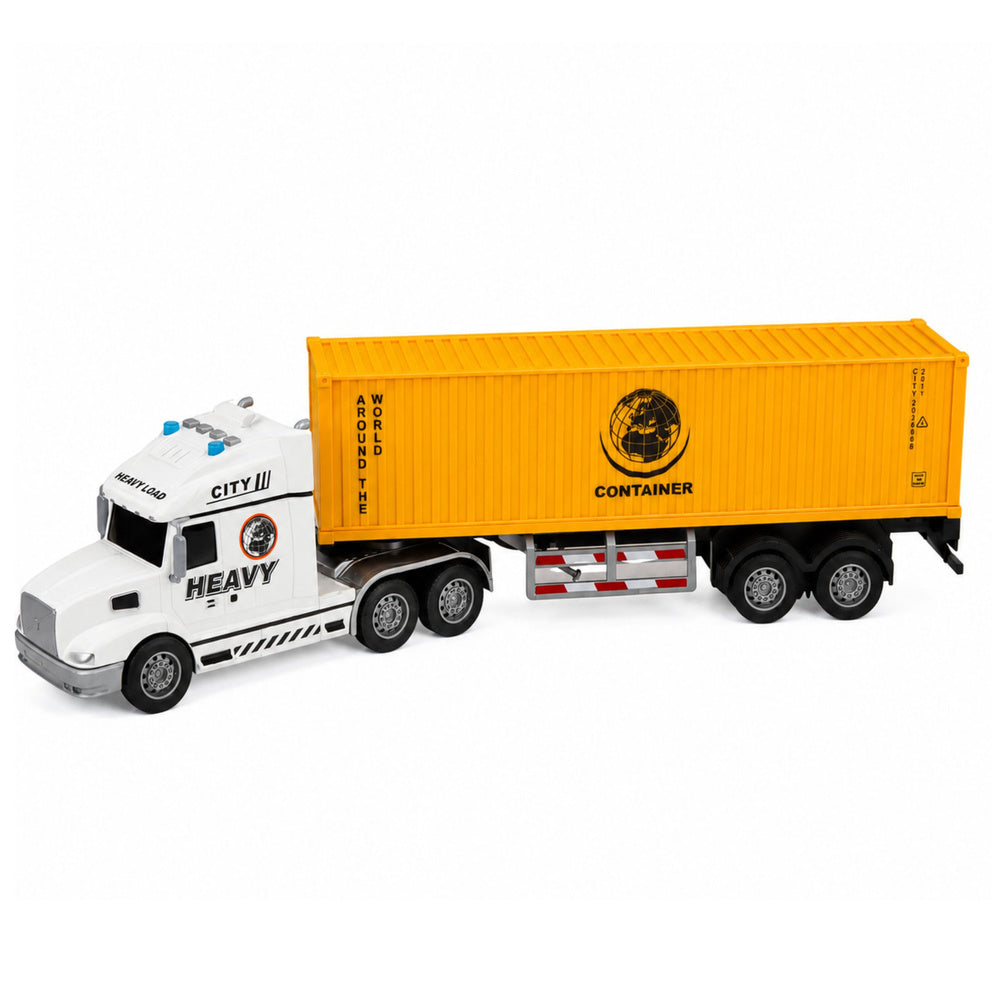 Vrachtwagen met container, deuren kunnen open, met licht en geluid, geel, 54 cm (2)