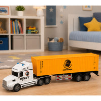 Vrachtwagen met container, deuren kunnen open, met licht en geluid, geel, 54 cm (3)