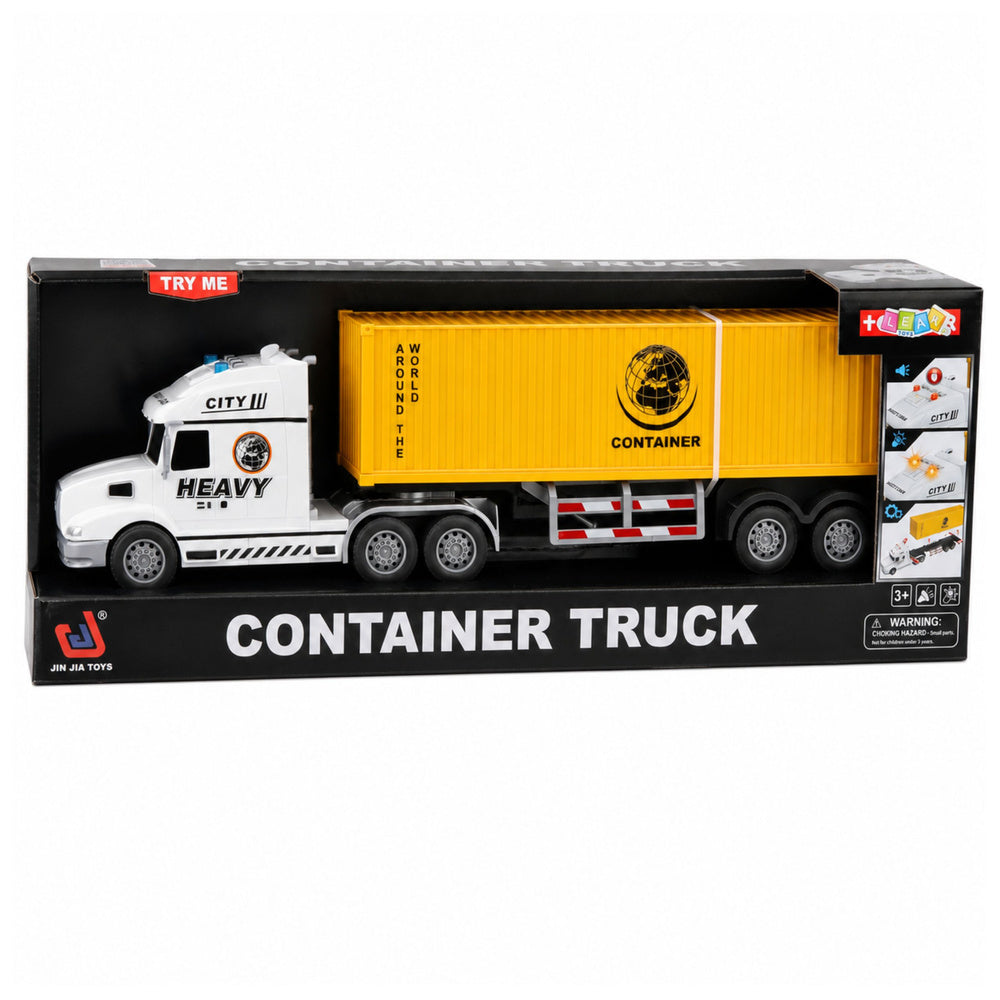 Vrachtwagen met container, deuren kunnen open, met licht en geluid, geel, 54 cm (5)