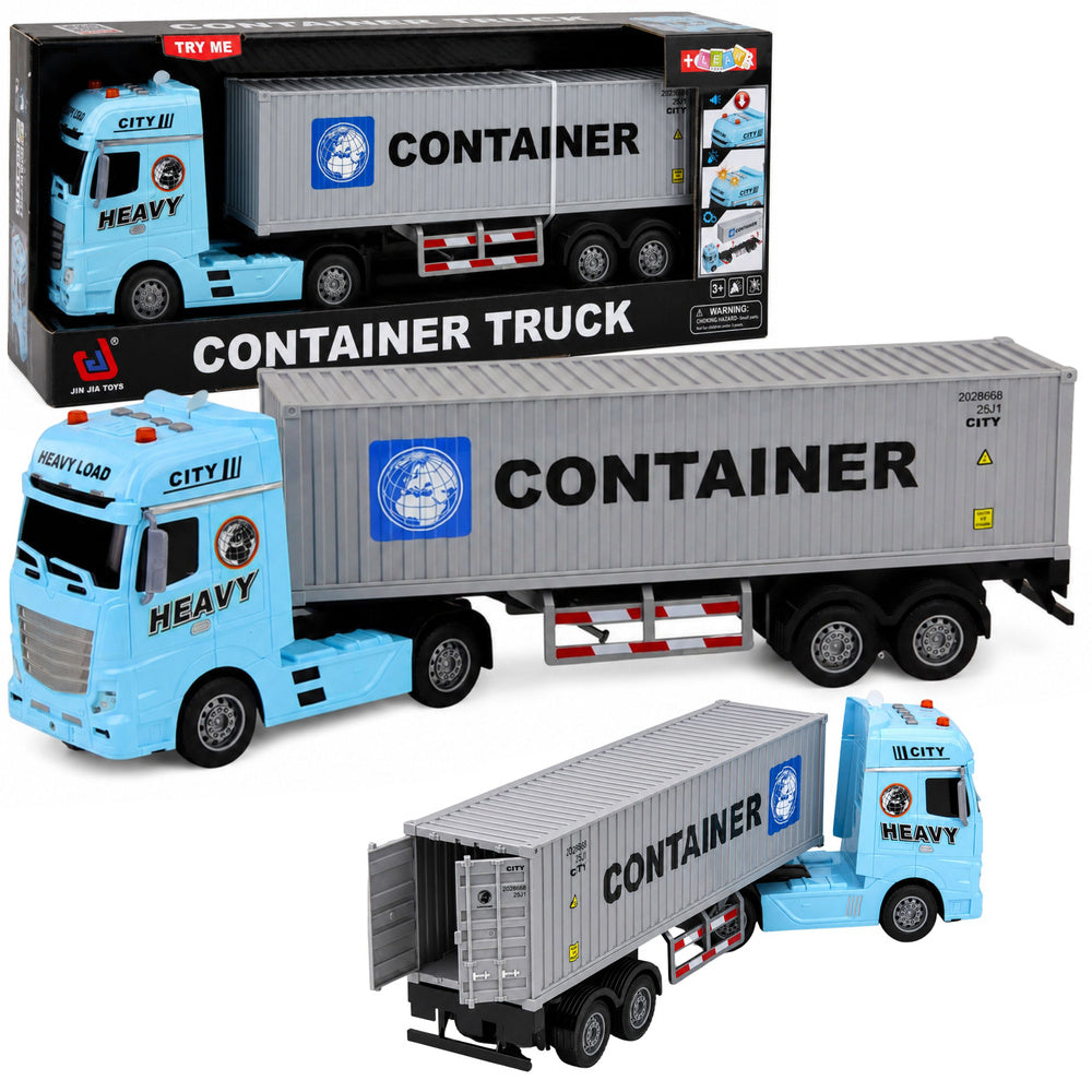 Vrachtwagen met container, deuren kunnen open, met licht en geluid, blauw, 54 cm