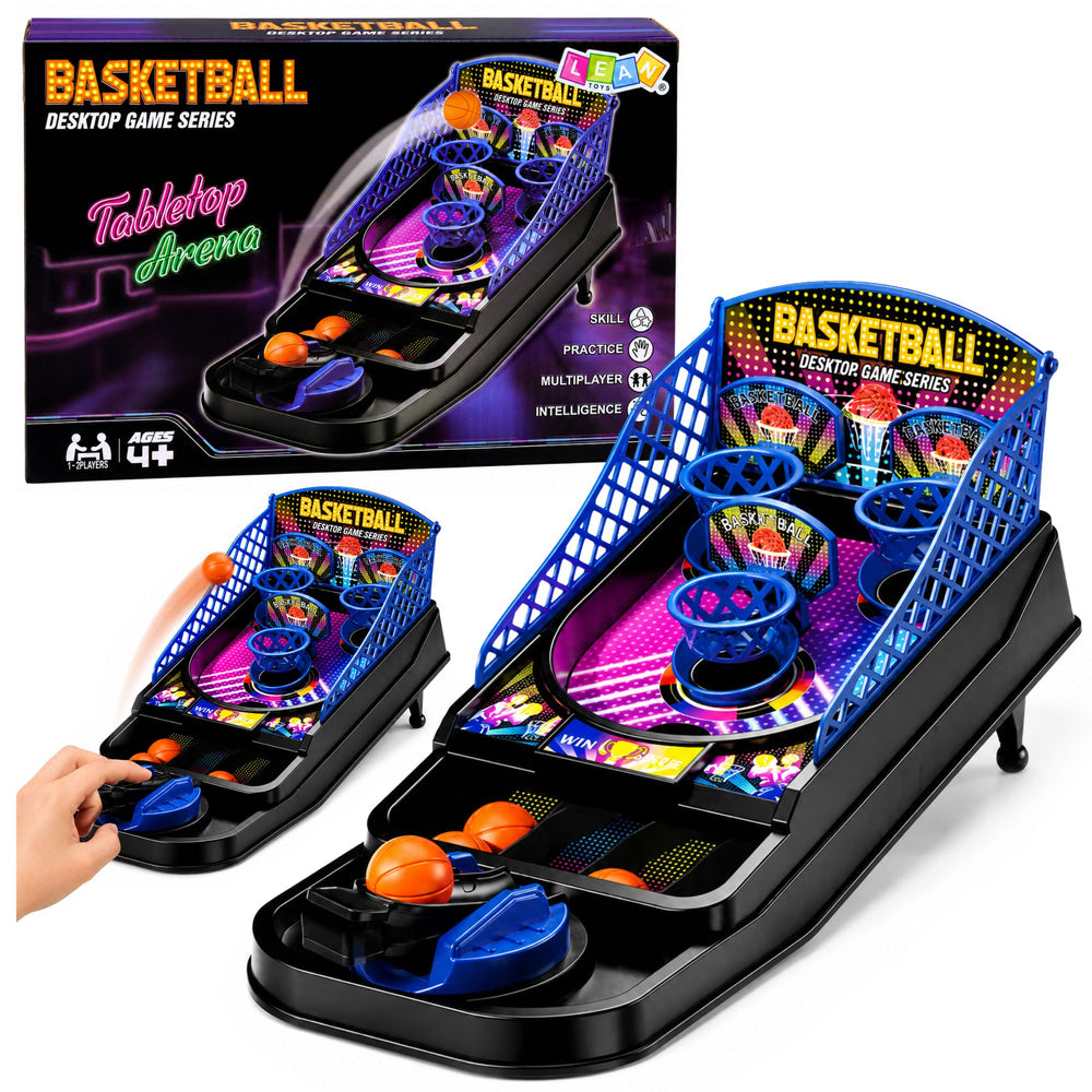 Mini-basketbal-arcadespel voor op tafel met 3 manden en werper