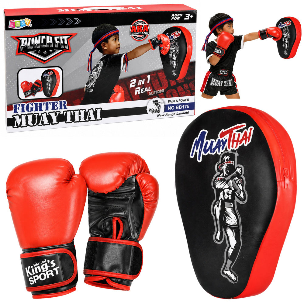 Bokssportset met handschoenen en trainingskussen 2-in-1 Muay Thai