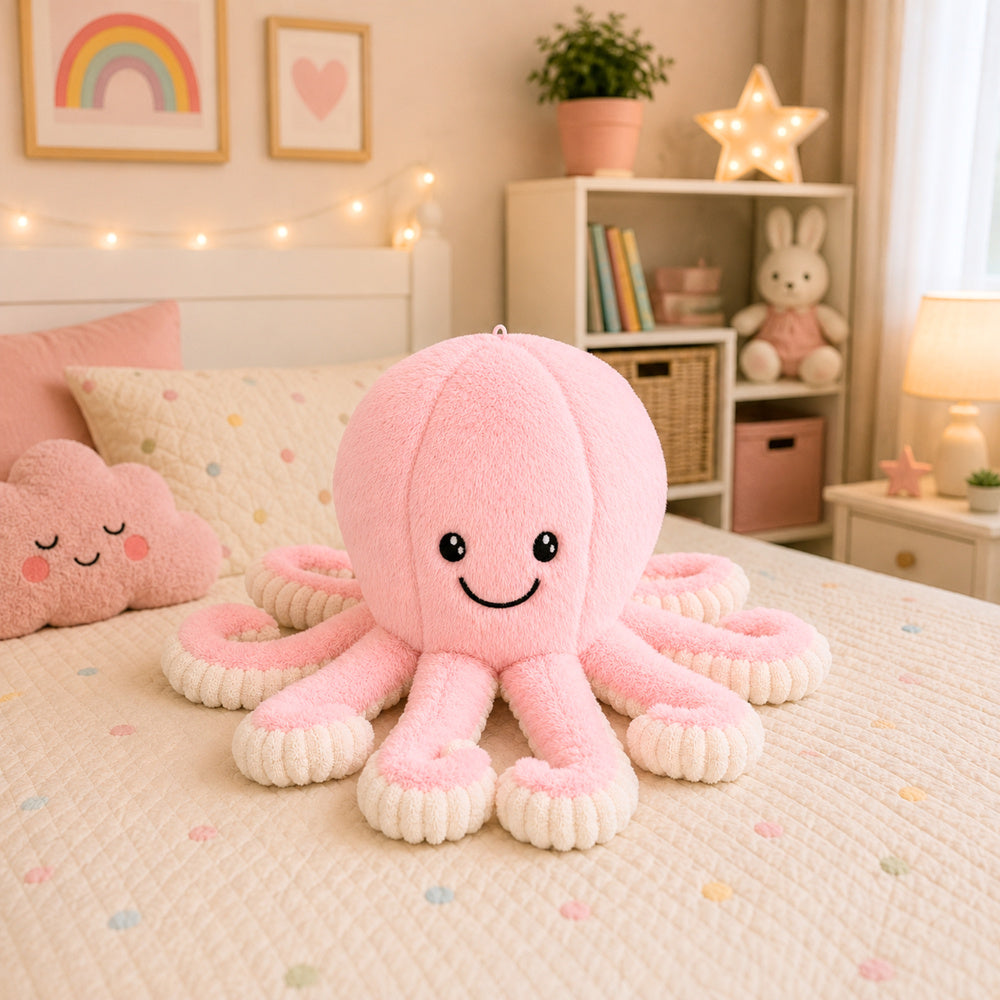 Pluche octopus, knuffeldier met elastische tentakels, roze, 50 cm (4)