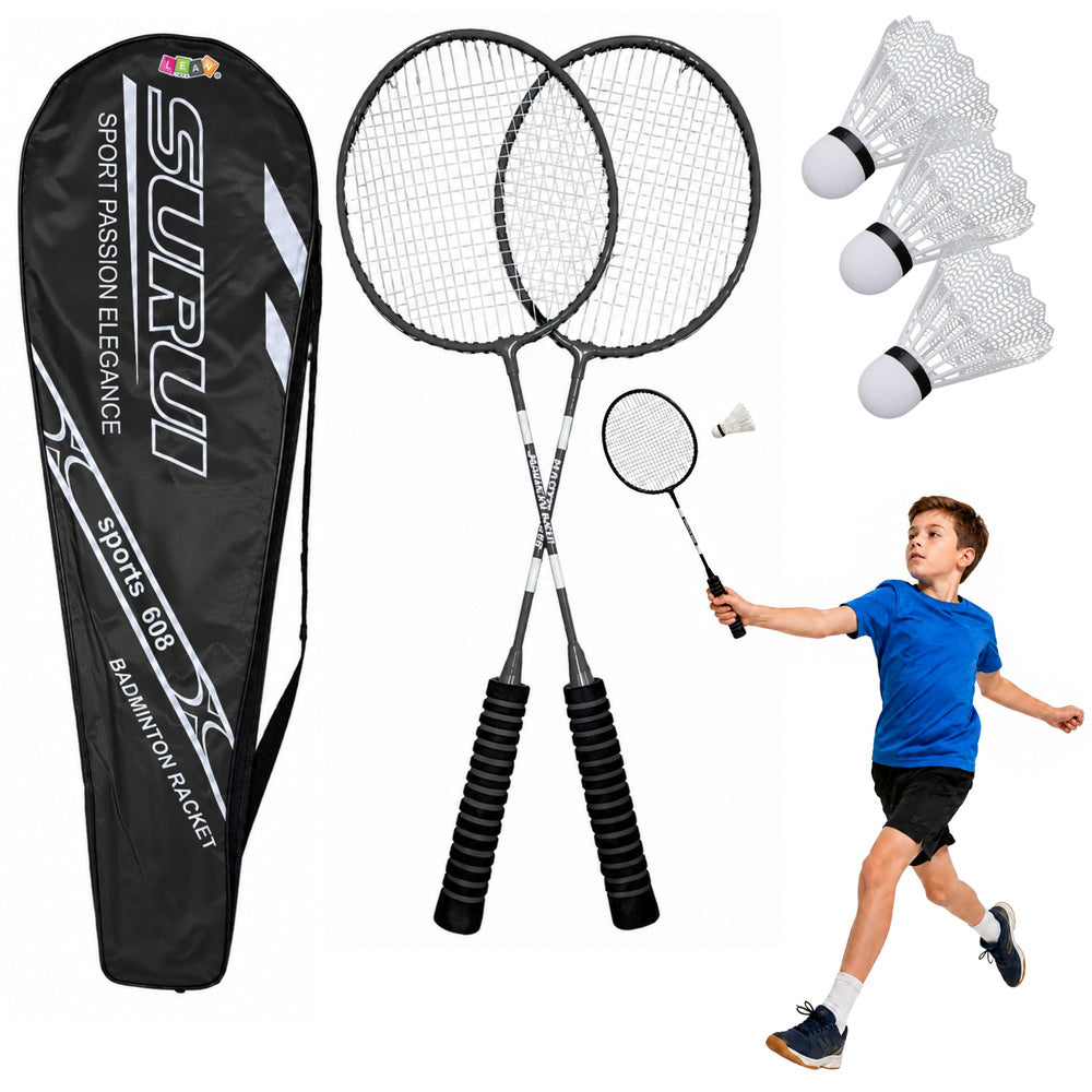 Badmintonset bestaande uit rackets, 3 shuttles en een zwarte hoes