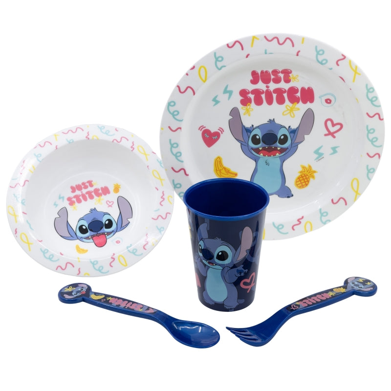Disney Stitch - 5-delige magnetronbestendige serviesset uit de Palms-collectie (bord, kom, beker, vork, lepel)