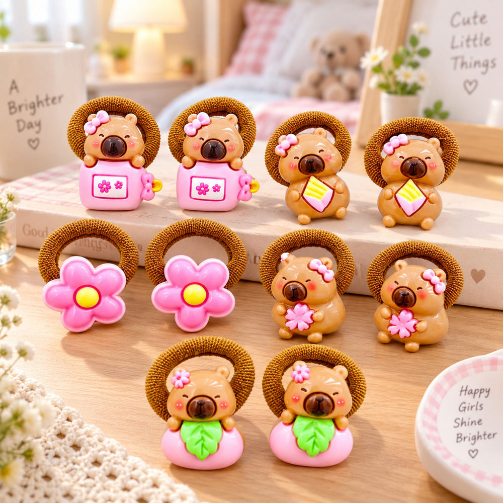 Capibara haarelastiekjes Pink Elements set van 10 elastiekjes (5)