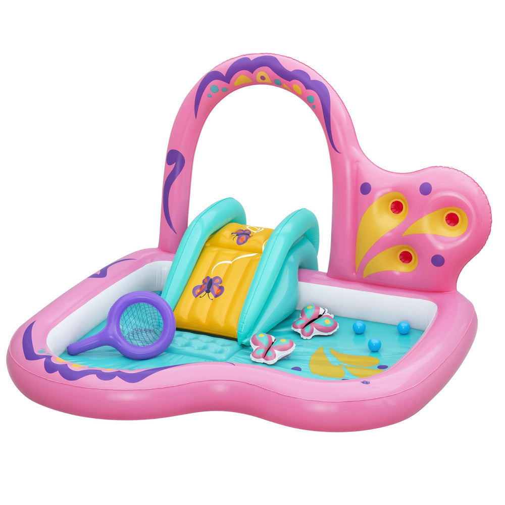 Waterspeeltuin met glijbaan, vlindermotief, roze accessoires, Bestway 53175 (2)