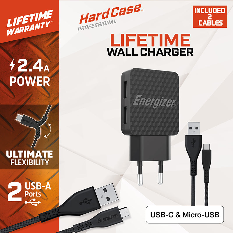 Energizer HardCase - 2x USB-A 12W netadapter + USB-C en Micro USB-kabel (zwart) (6)