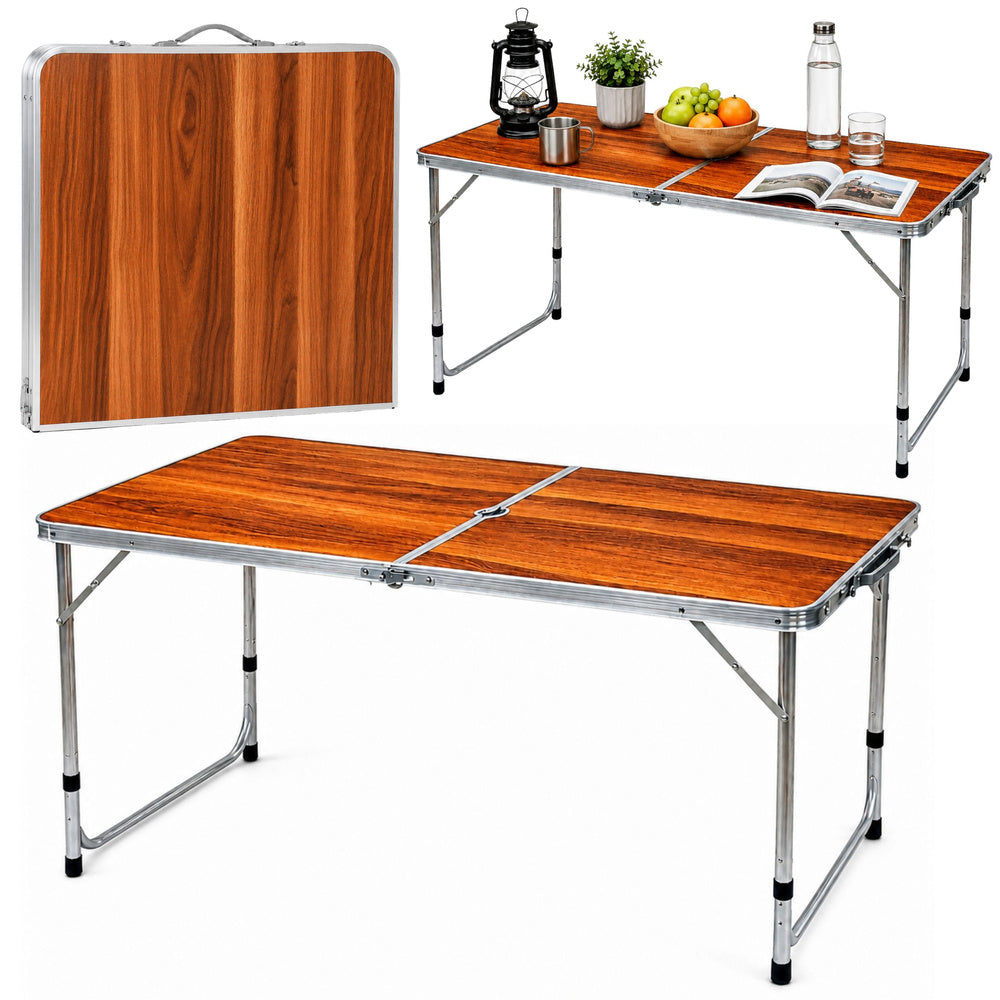 Opvouwbare campingtafel, in hoogte verstelbaar, koffer, hout