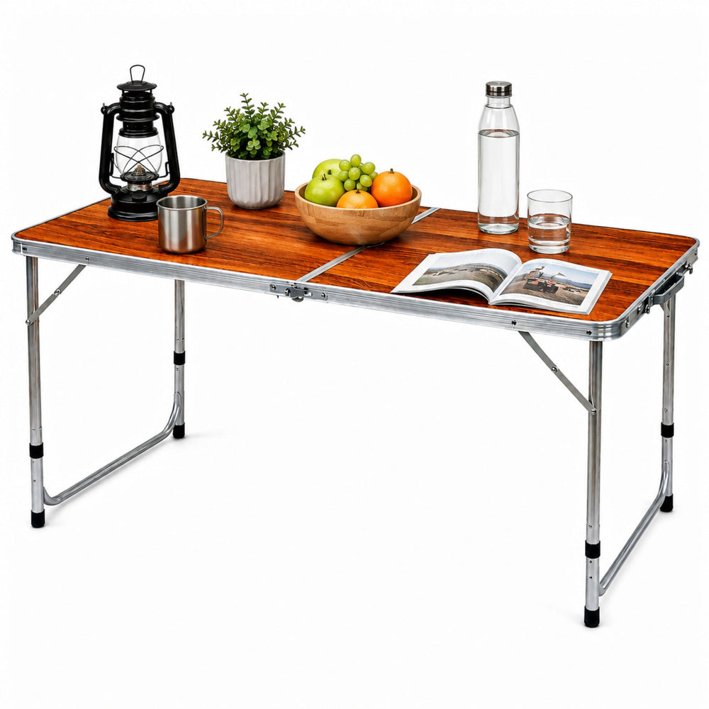 Opvouwbare campingtafel, in hoogte verstelbaar, koffer, hout (2)
