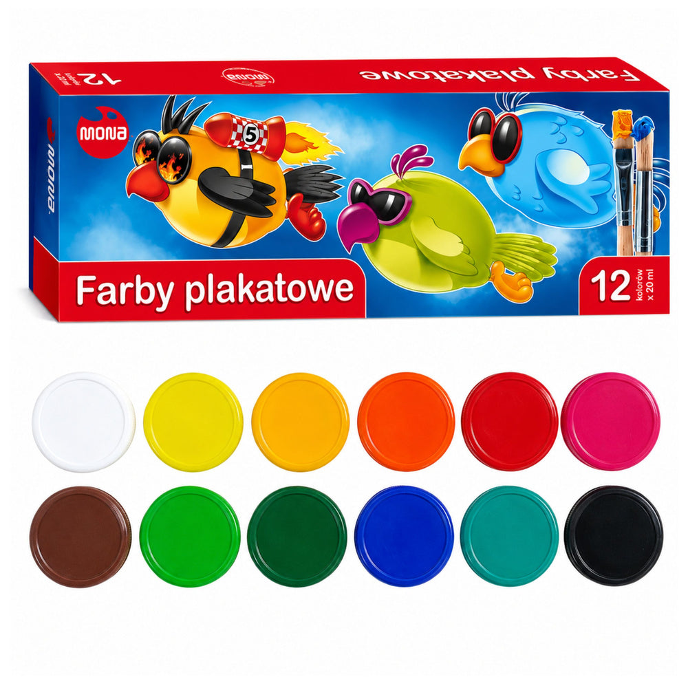 MONA school-plakkaatverf 12 kleuren x 20 ml