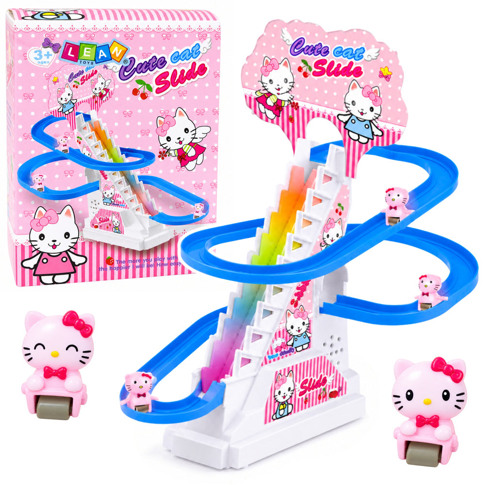 Glijbaan voor kittens, beweegbare trap, figuren, lichtjes, geluiden
