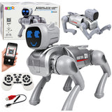 AI-robot hond, op afstand bestuurd, via Bluetooth-app programmeerbaar, zilverkleurig