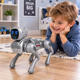 AI-robot hond, op afstand bestuurd, via Bluetooth-app programmeerbaar, zilverkleurig