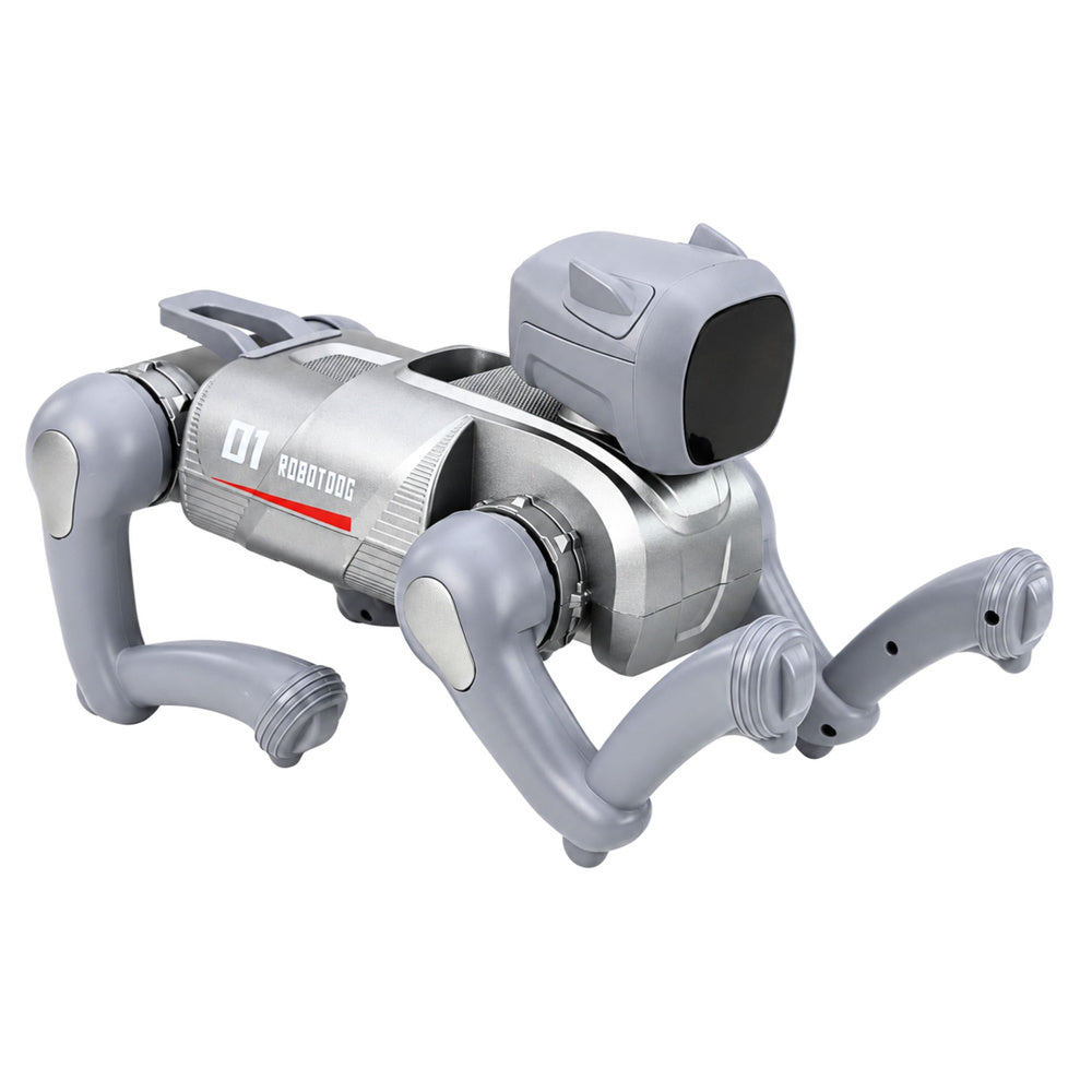 AI-robot hond, op afstand bestuurd, via Bluetooth-app programmeerbaar, zilverkleurig