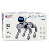 AI-robot hond, op afstand bestuurd, via Bluetooth-app programmeerbaar, zilverkleurig