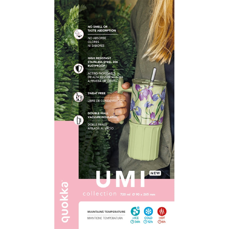 Quokka Umi - roestvrijstalen thermosbeker met rietje en siliconen onderzetter, inhoud 720 ml (watertuin) (2)