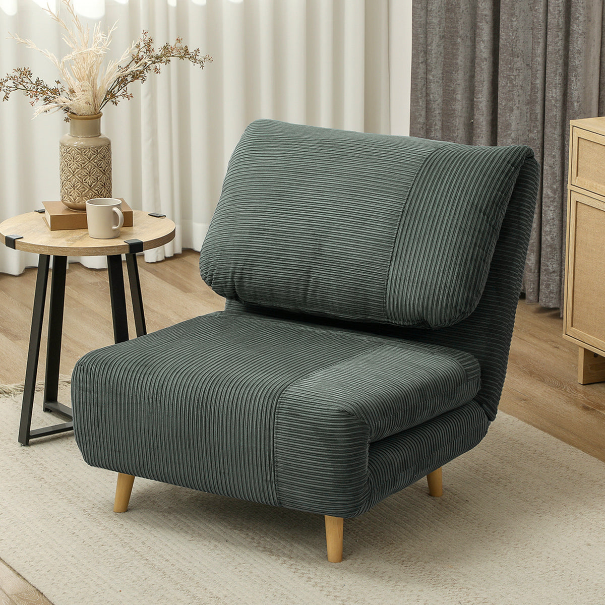 2-in-1 slaapfauteuil logeerbed, verstelbare hoofdsteun corduroy-look 82 cm x 87 cm x 89 cm groen (2)