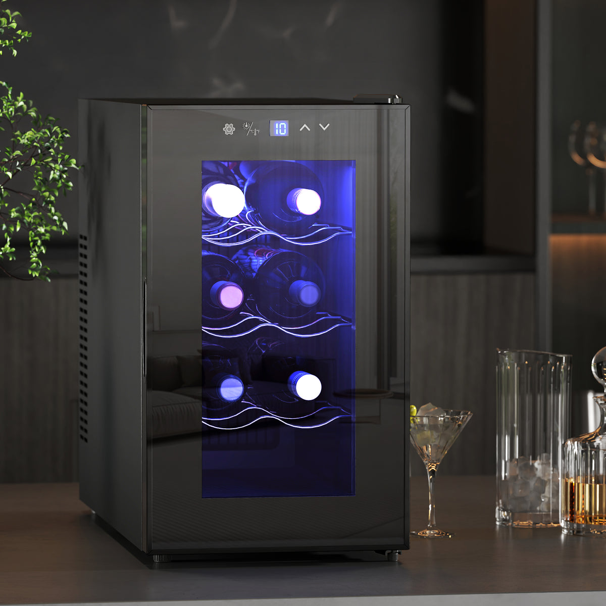 Wijnkoelkast voor 8 flessen, 21L, thermo-elektrisch, verstelbare plank, ledverlichting, zwart (2)