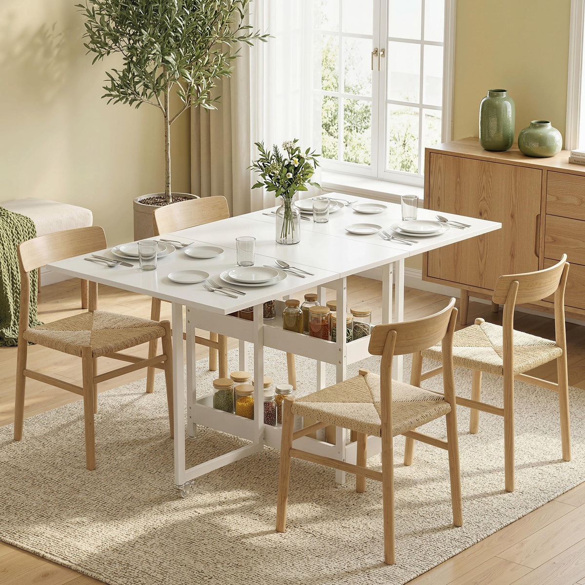 Opvouwbare eettafel in industrieel design, voor maximaal 4 personen, open planken, flexibel, metaal, spaanplaat (2)