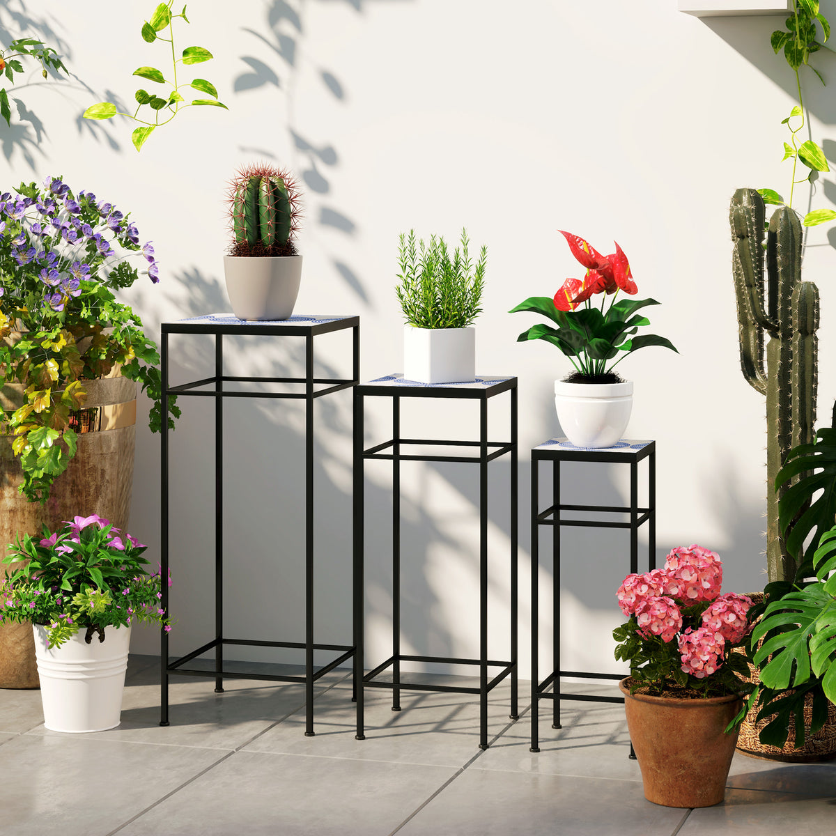 Set van 3 plantenstandaards, 3 verschillende formaten standaards voor het presenteren van bloemen en andere (2)