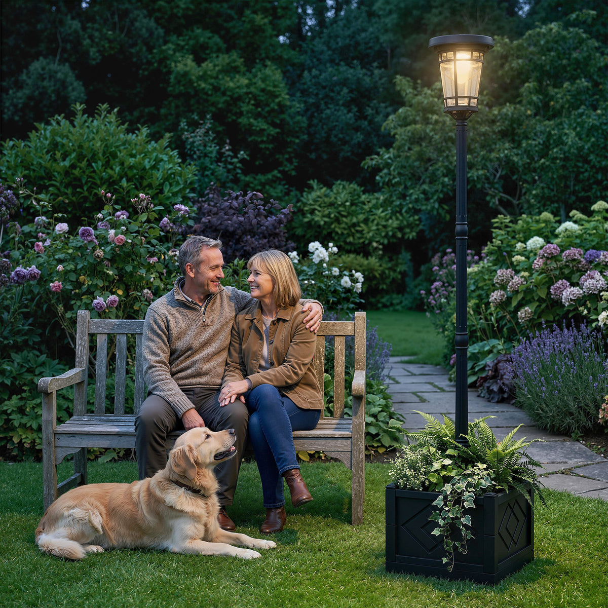 Solar lantaarn vloerlamp met bloempot 195cm buiten tuinlantaarn met 2 helderheidsstanden lichtregeling (2)