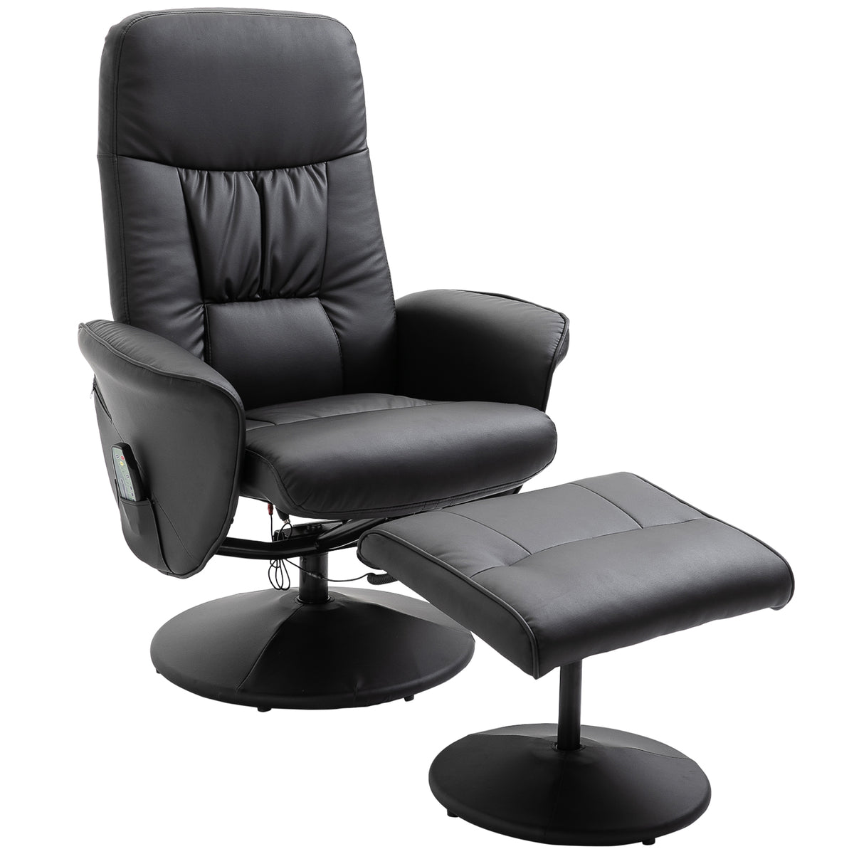 Relaxfauteuil met voetenbank, elektrische massagestoel met ligfunctie, 10 massagepunten, draaibare tv-stoel met