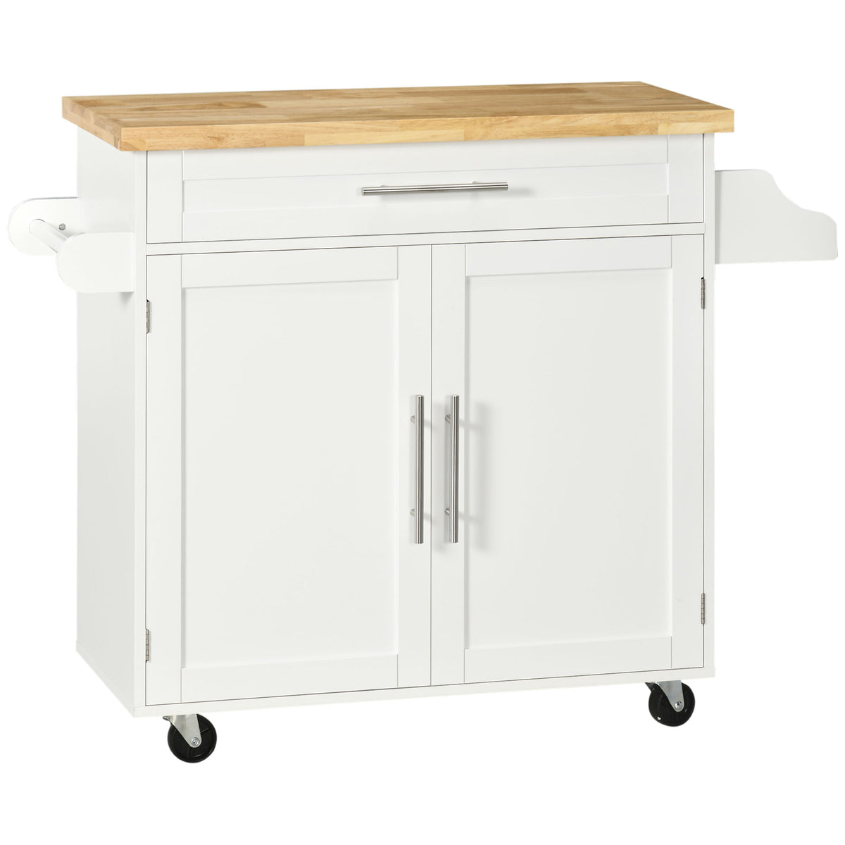 Keukentrolley serveerwagen kookeiland, 1 kruidenrek, 1 handdoekhouder, 109 cm x 40 cm x 89 cm, wit