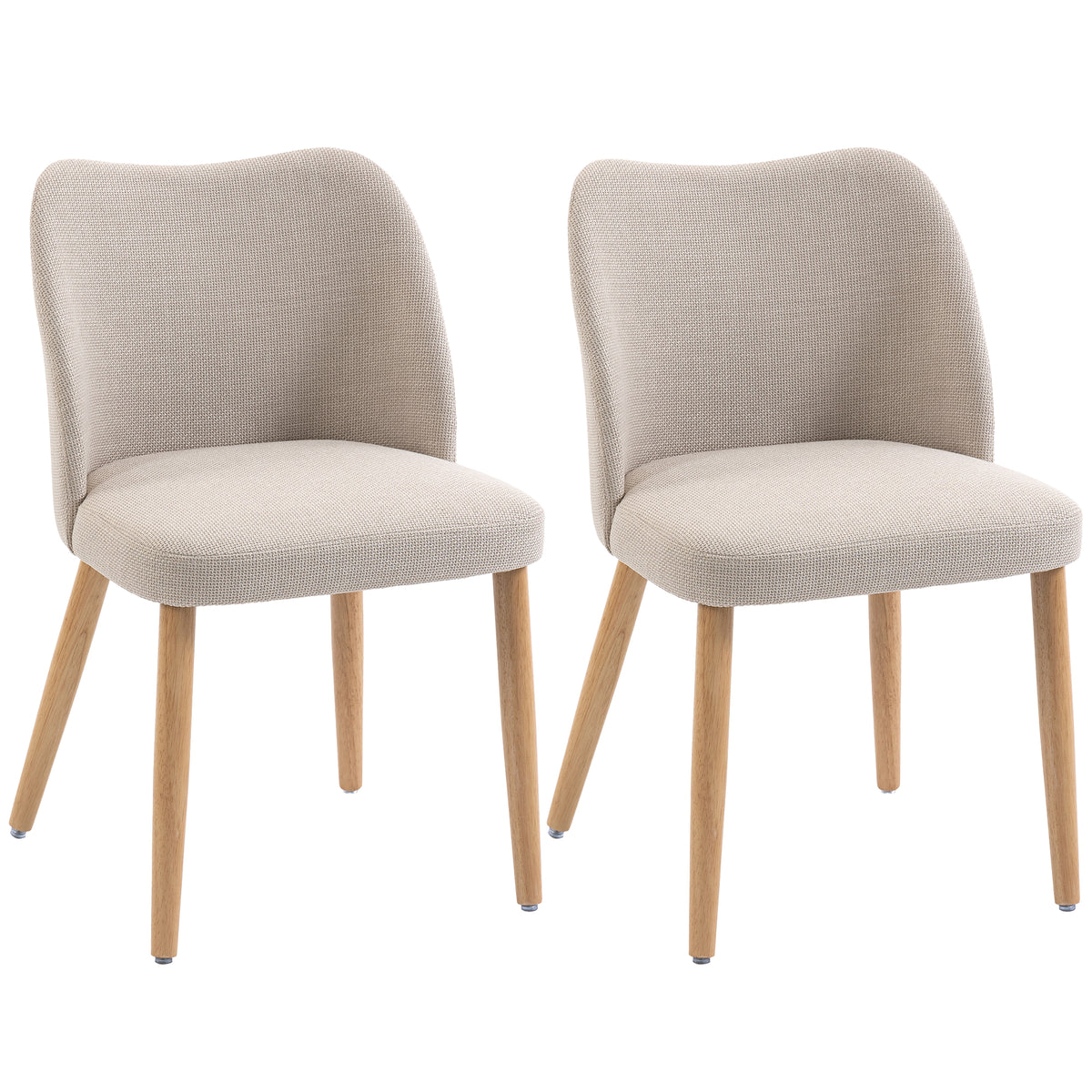 Eetkamerstoelen set van 2, gestoffeerde keukenstoelen met linnenlook, voor eettafel, woonkamer, crèmewit
