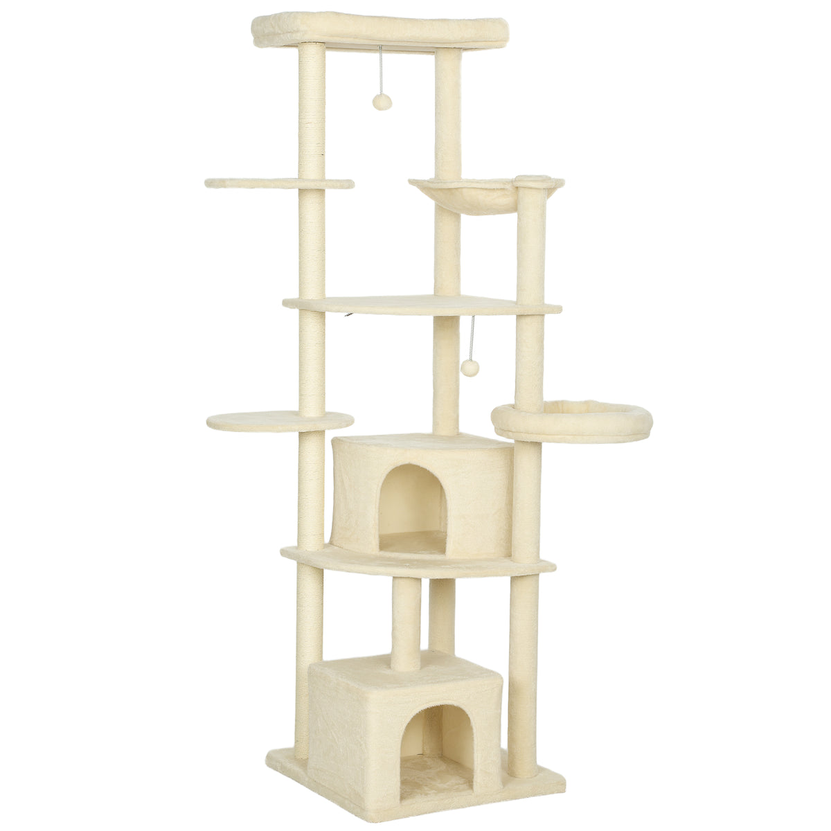 2 meter hoge krabpaal, groot, voor 2-3 katten, krabpalen, grotten, hangmat, schuilplaatsen, ontwerp met meerdere