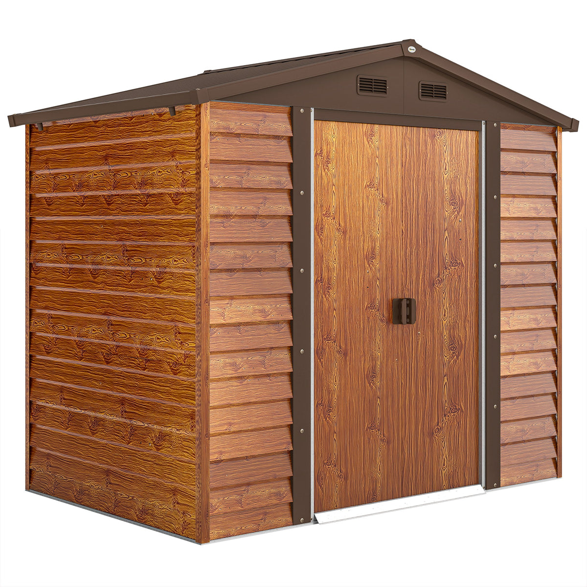 Tuinschuur, gereedschapsschuur, tuinhuis met raam, weerbestendig, houtlook, staal, 152 x 235,7 x 208,7 cm, bruin