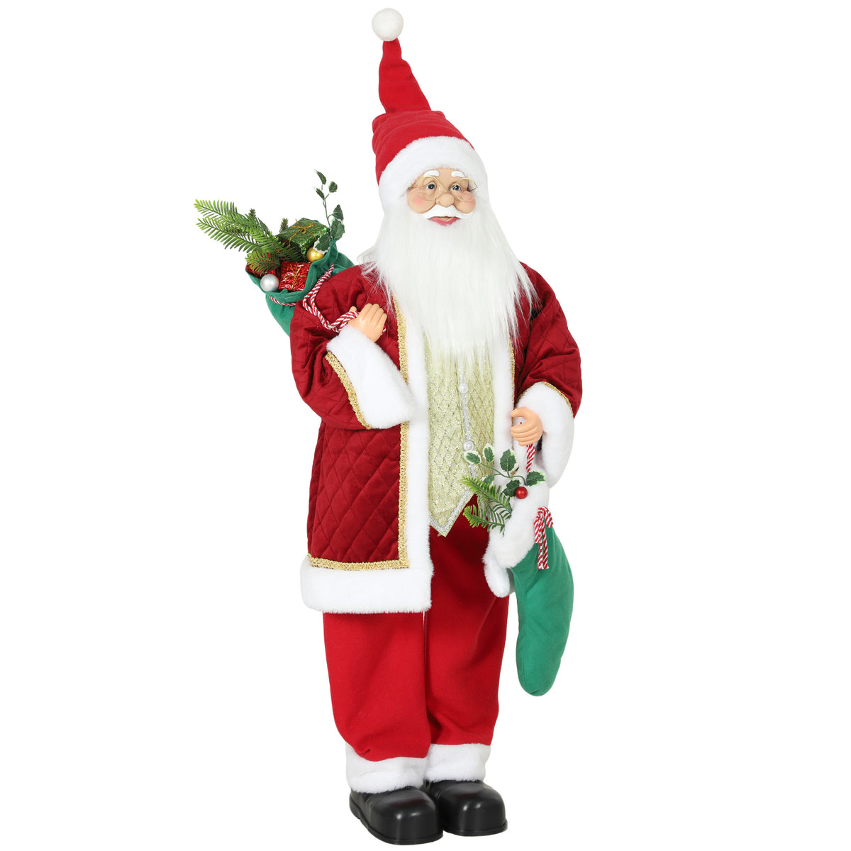 120 cm zingende & dansende kerstman, staande geanimeerde kerstfiguur met kous, zak, geactiveerd door
