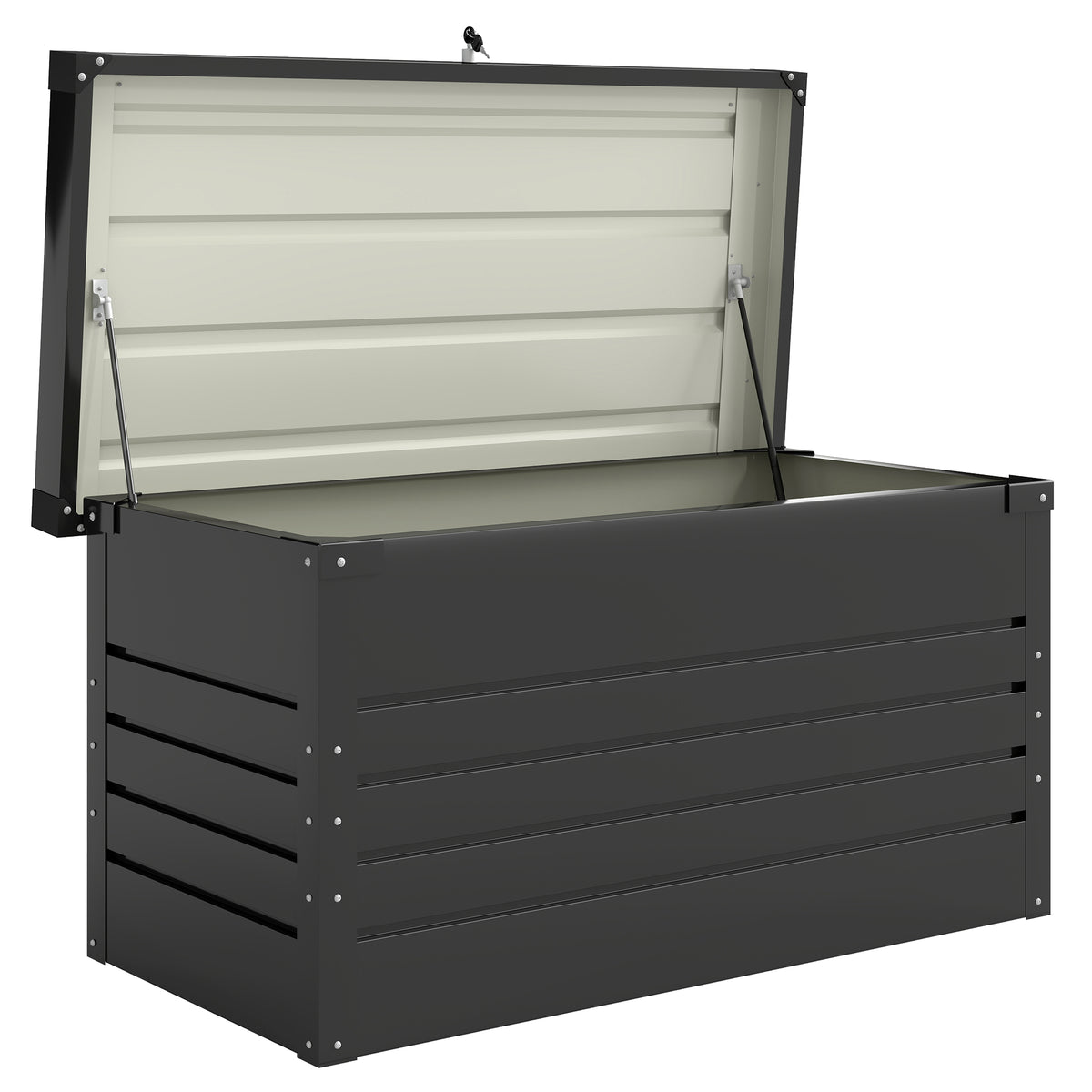 Tuinbox metaal 350L kussenbox met dubbelwandig deksel 120 x 61 x 62 cm waterdicht afsluitbaar grijs