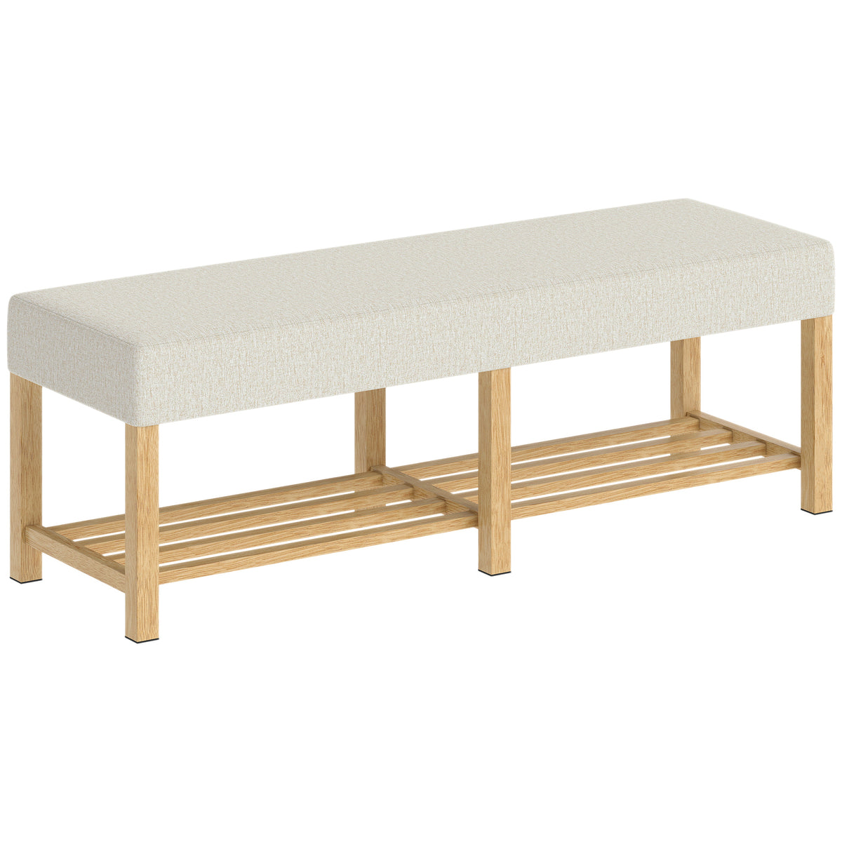 140 cm schoenenbank van massief hout, moderne halbank met gestoffeerde zitting voor twee personen, natuurlijk