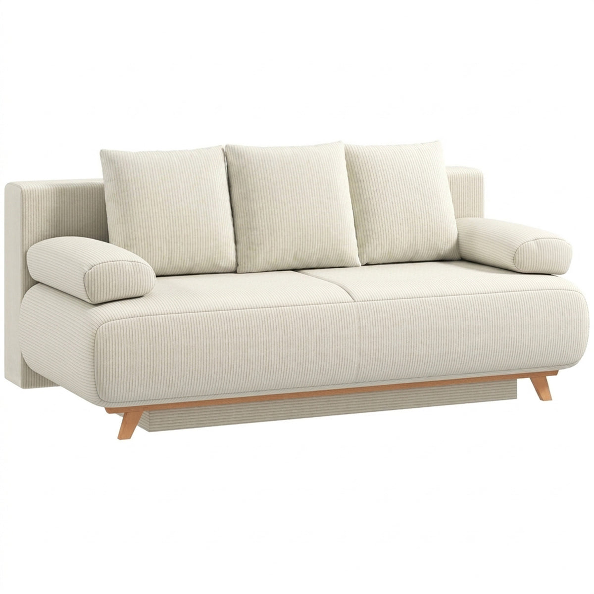 Slaapbank met verstelbare rugleuning, bedfunctie, verborgen opbergruimte en ribstof bekleding, beige