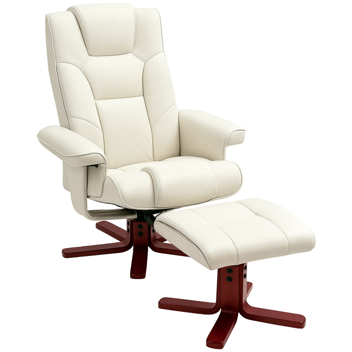 Relaxfauteuil met voetenbank, lederlook, kantelbare rugleuning, tot 150 kg, crèmewit
