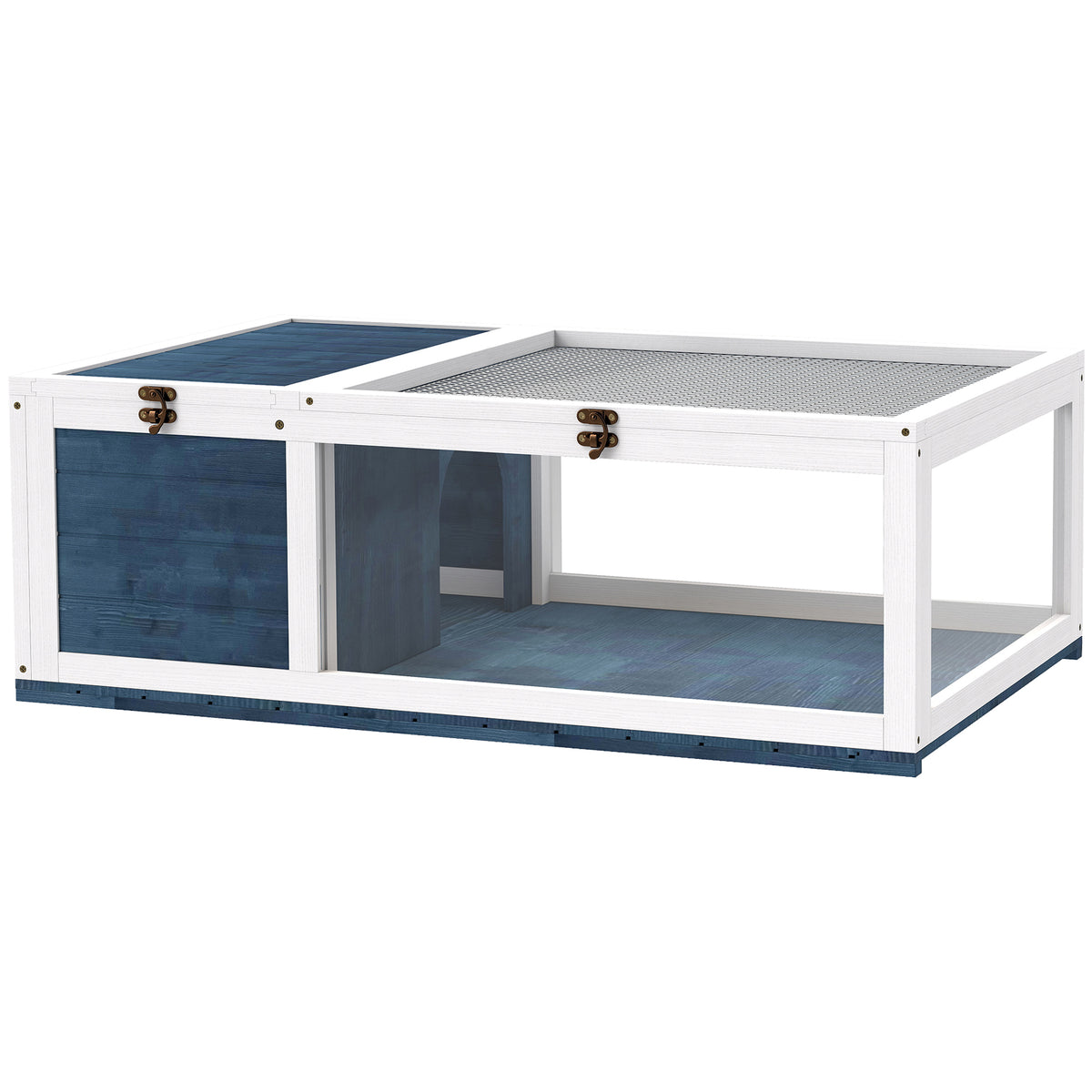 Schildpaddenverblijf van hout, schildpaddenbak met hoofdhuisjes en opklapbaar dak, 91x60,5x32 cm, blauw