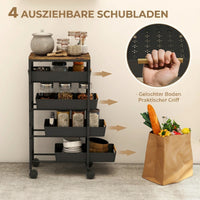 5-traps keukenwagen, houtlook, verrijdbaar, metalen frame, 4 lades, zwart (4)