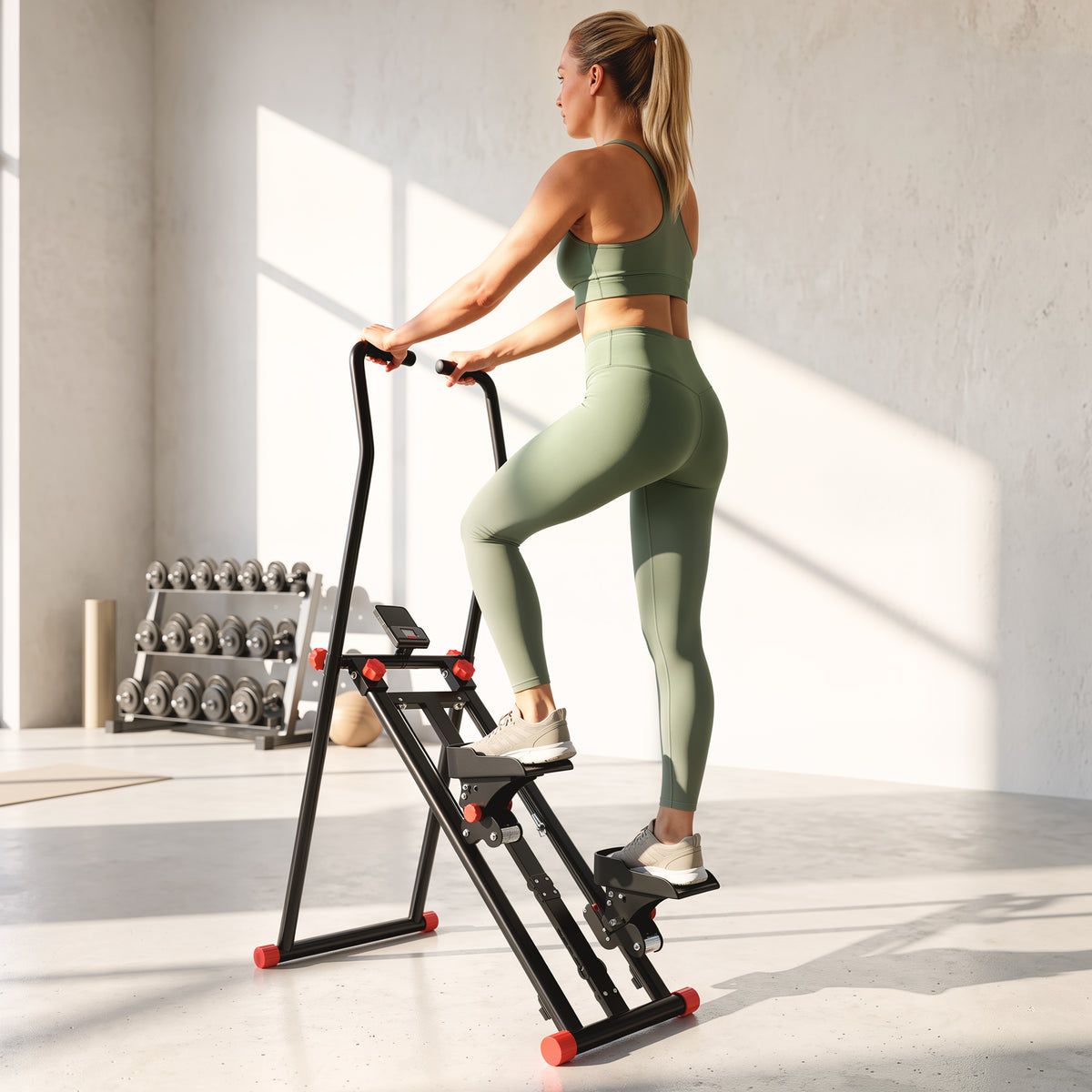Stappentrainer voor thuis, inklapbare vertical climber met 3 weerstandsniveaus, verstelbaar stuur en lcd-scherm (2)