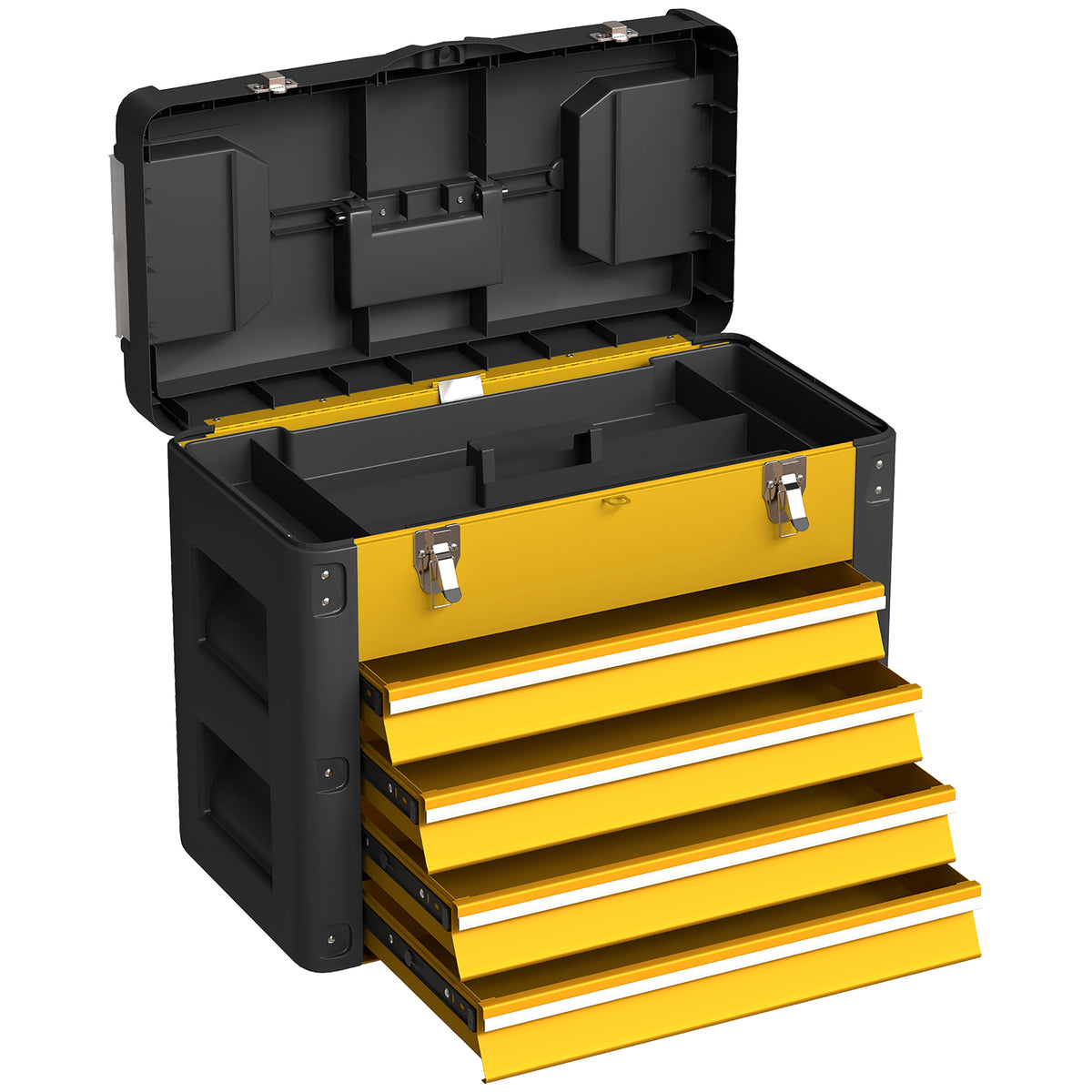 Gereedschapskist leeg, 49,7 x 25,3 x 40,7 cm gereedschapskist met 4 lades, minibox staal geel