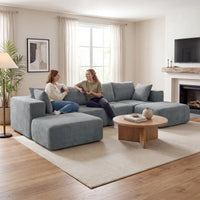 Modulaire hoekbank, U-vormige bank met brede en diepe zitting, 2 hockers, donkergrijs (2)
