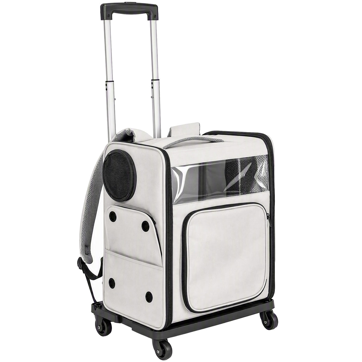Hondenrugzak 2-in-1 opvouwbare transporttas met wielen, rugsteun, mesh-vensters en zijzak tot 5 kg