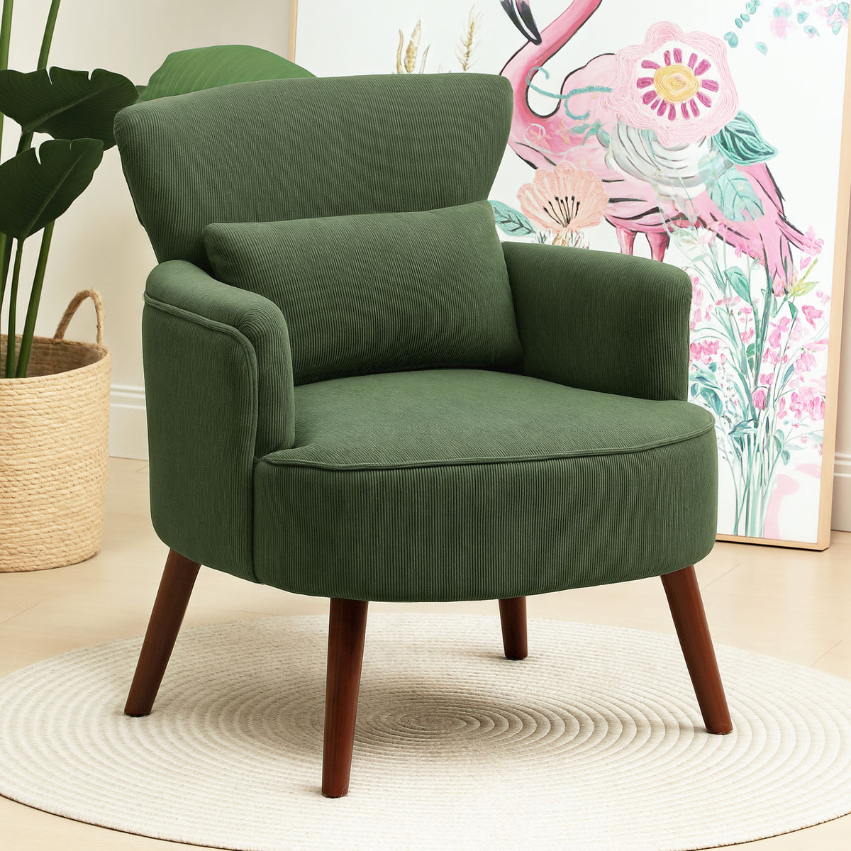Moderne fauteuil, gestoffeerde accentstoel met lendenkussen, groen (2)