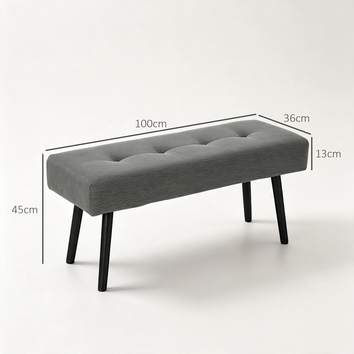 Gestoffeerde bank met corduroy bekleding, slaapbank met metalen poten, schoenenbank 100 x 36 x 45 cm grijs (3)