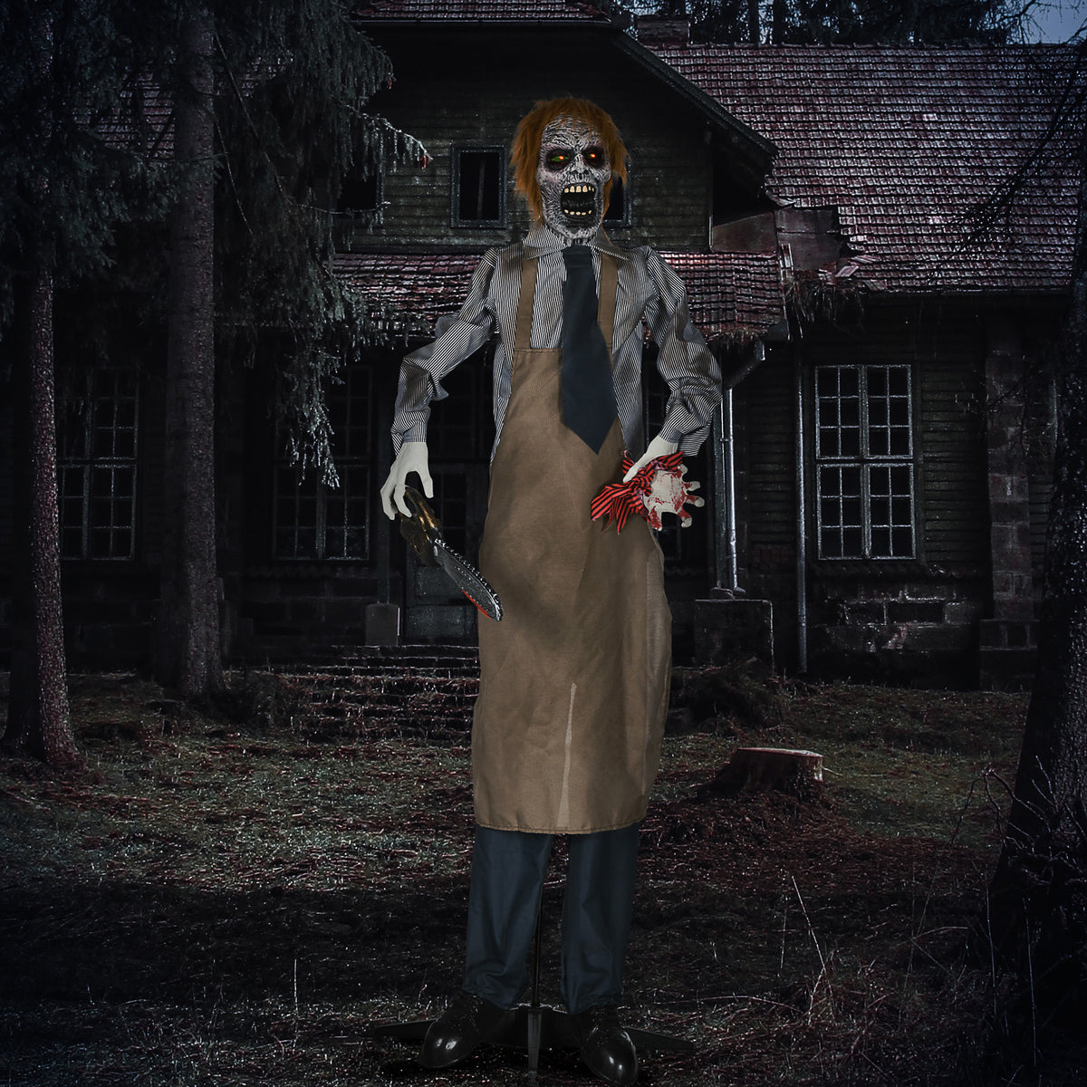 Halloween-decoratie, kettingzaagmoordenaar, beweeglijk, kettingzaaggeluid, automatische schakeling, 1,70 m (2)