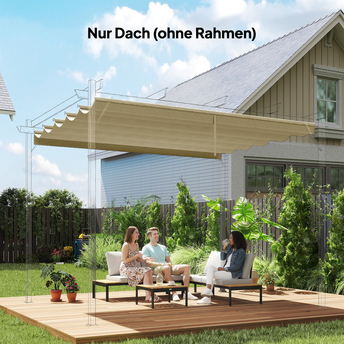 Vervangend dak voor 3 x 3 m pergola, uitschuifbaar, met regenafvoergaten, weerbestendig, polyester, beige 250 x (2)