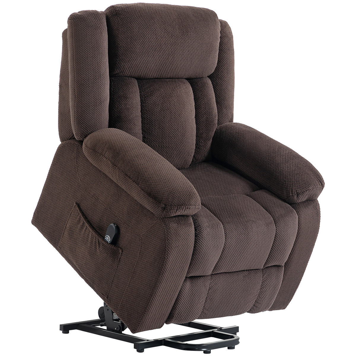 Sta-opstoel met zachte bekleding, relaxfauteuil met afstandsbediening en zijvakken, bruin