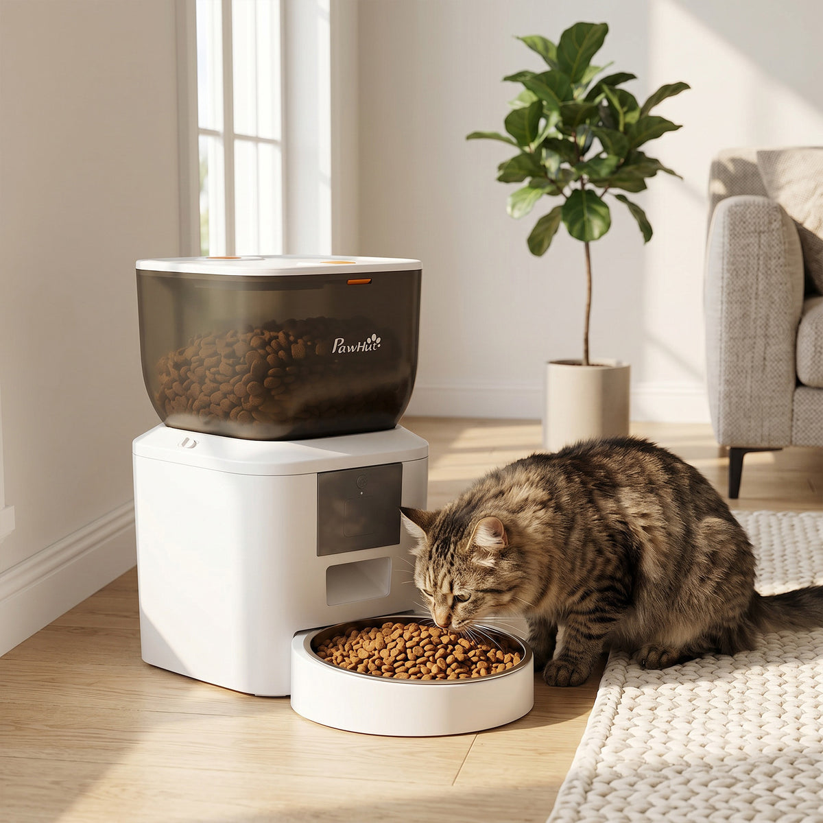 Automatische voerbak voor katten, 2,4G wifi, 4L, app-bediening, 1–10 maaltijden, 10s voeroproep (2)