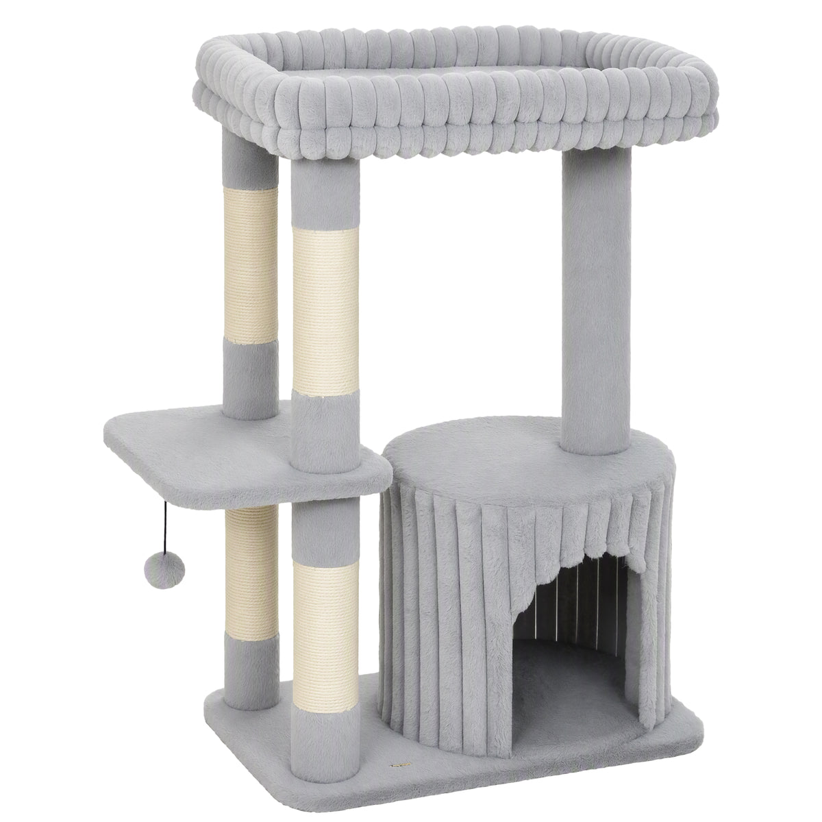 Krabpaal, 93 cm, 3-laagse krabpaal met sisal-krabstammen, knuffelhol, groot ligvlak, platform, tot 6 kg